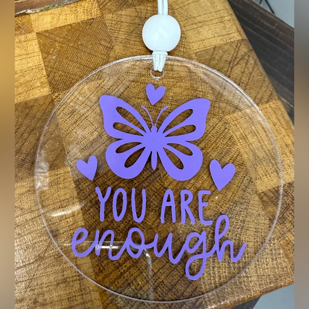 YOU ARE enough Purple Butterfly Rear View Mirror Car Charm